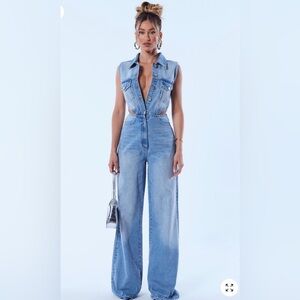 Fashion Nova Light Blue Denim Jumpsuit
